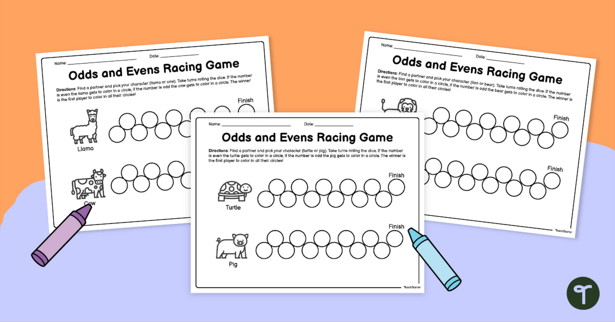 2nd Grade Odds and Evens Animal Racing Game teaching resource