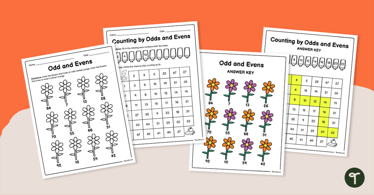 2nd Grade Counting Odd and Even Numbers Worksheet Pack teaching resource
