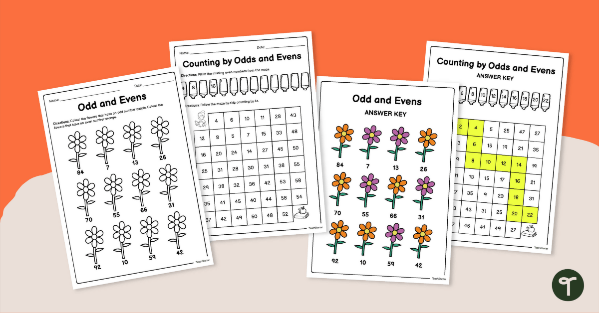 Counting Odd and Even Numbers Worksheet Pack teaching resource