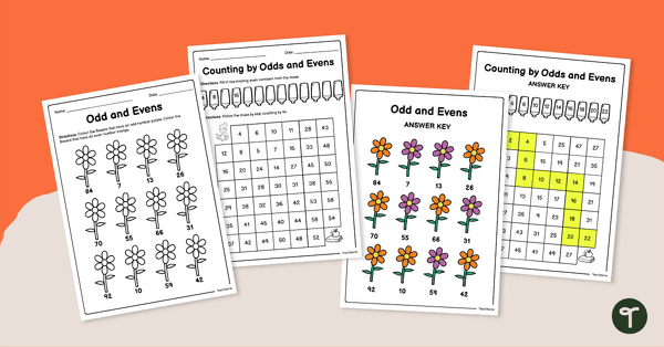 Go to Counting Odd and Even Numbers Worksheet Pack teaching resource