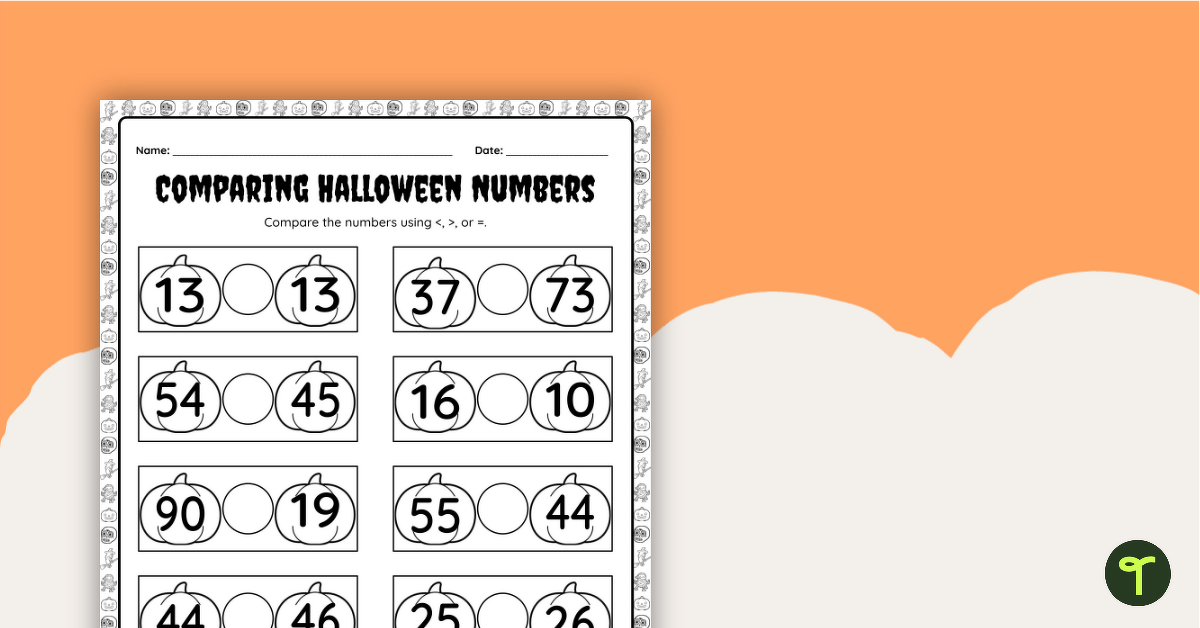 Using Greater Than - Less Than Symbols - Halloween Worksheet teaching resource