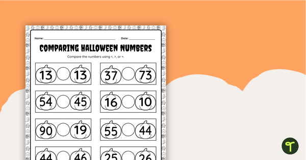 Go to Using Greater Than - Less Than Symbols - Halloween Worksheet teaching resource