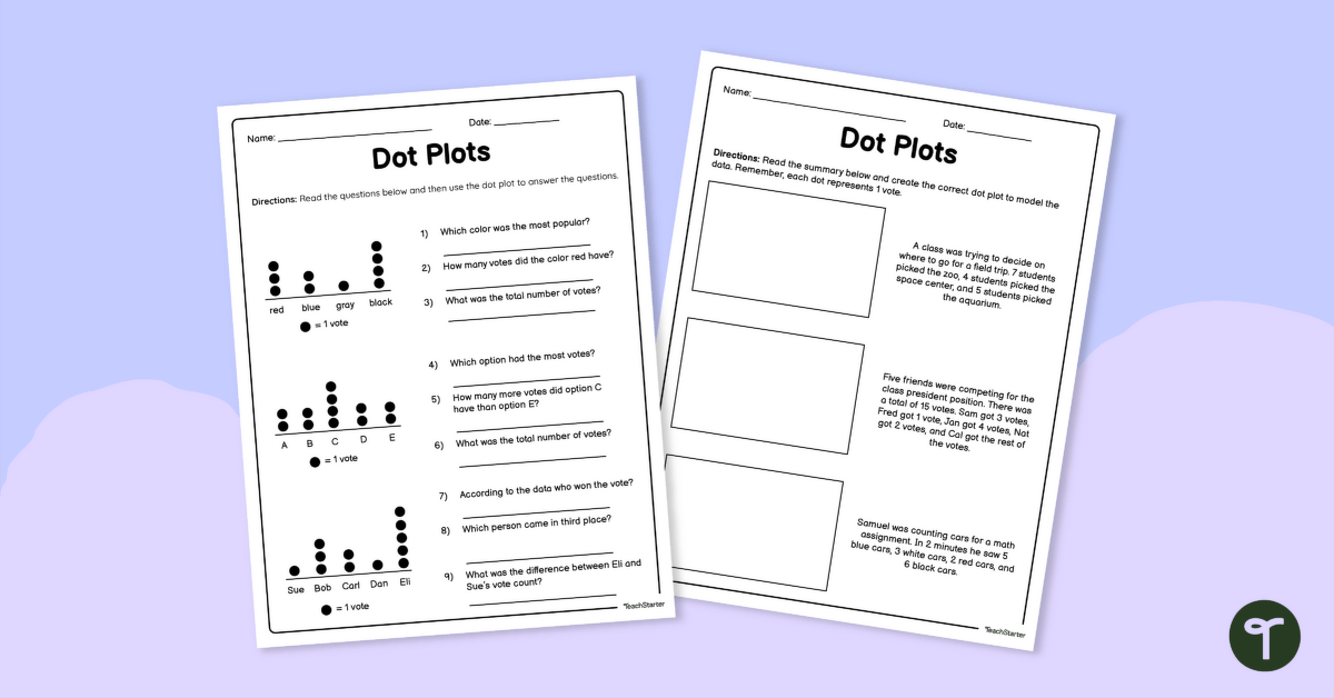 Dot Plot Worksheet for 2nd Grade teaching resource