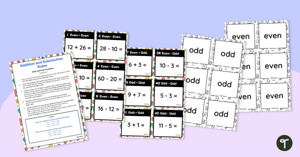 Go to Addition and Subtraction Rules for Odd and Even Numbers Matching Activity teaching resource