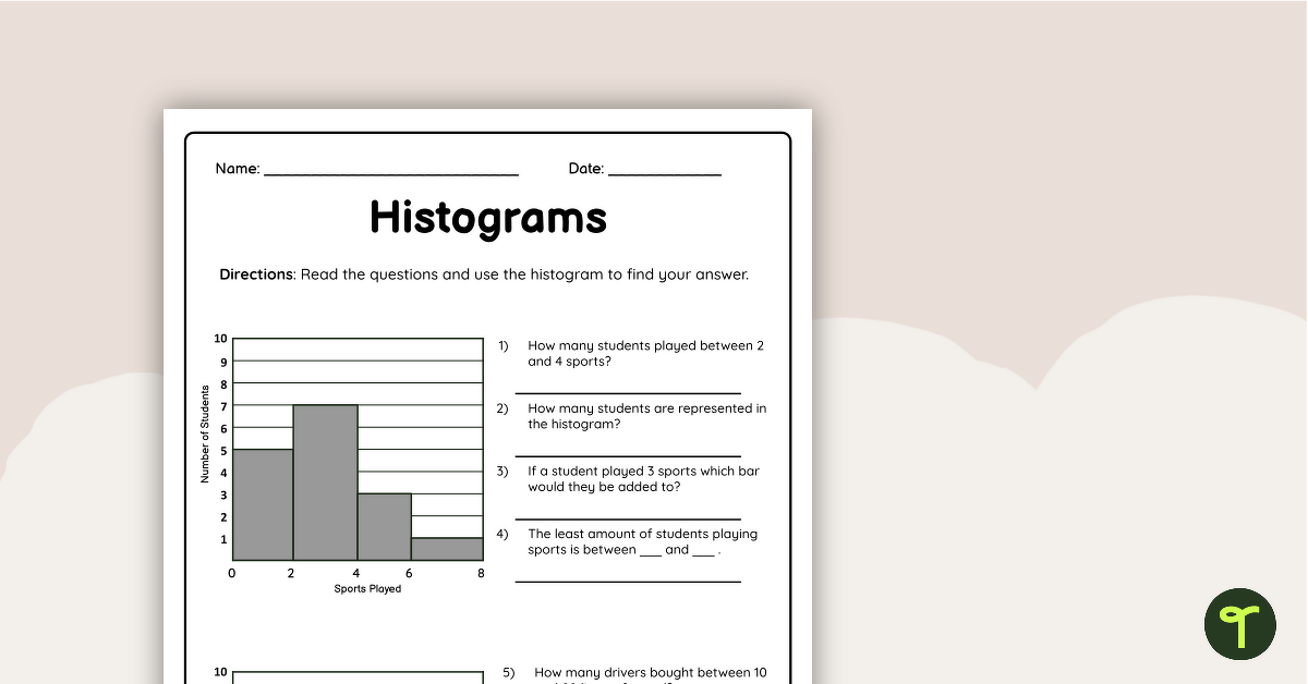 Histograms Worksheet teaching resource