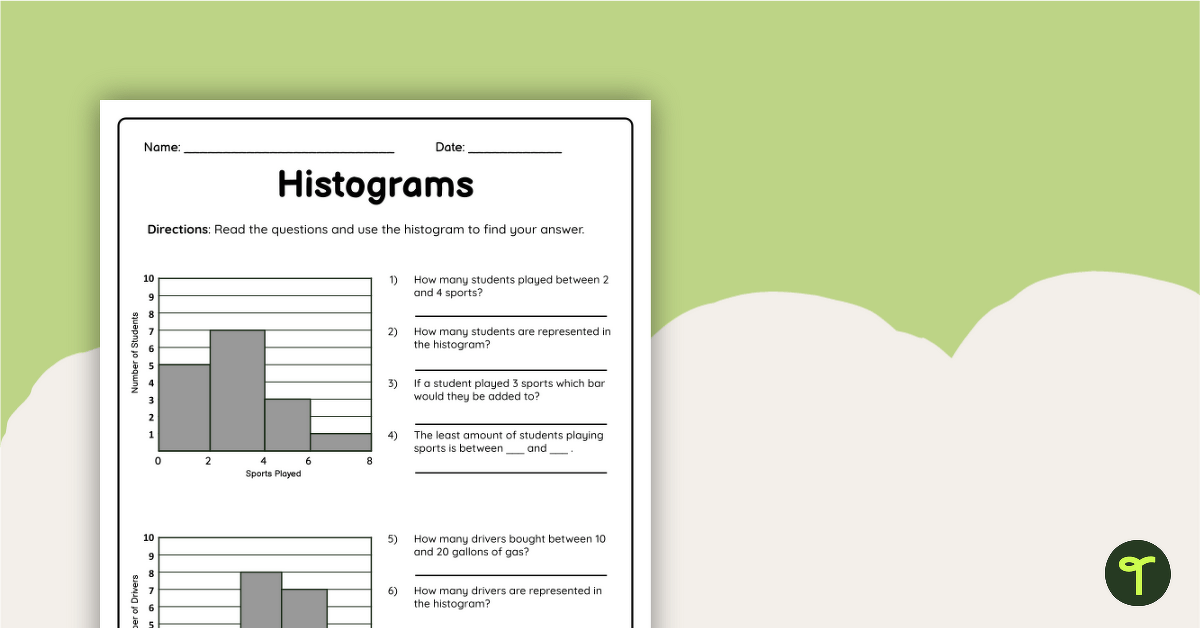 Histograms Worksheet teaching resource