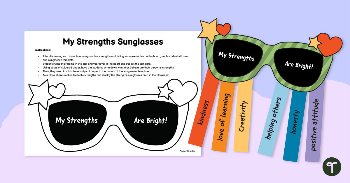 My Strengths Sunglasses Template teaching resource