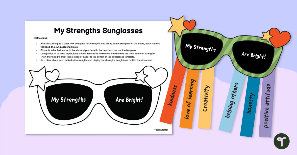 My Strengths Sunglasses Template teaching resource