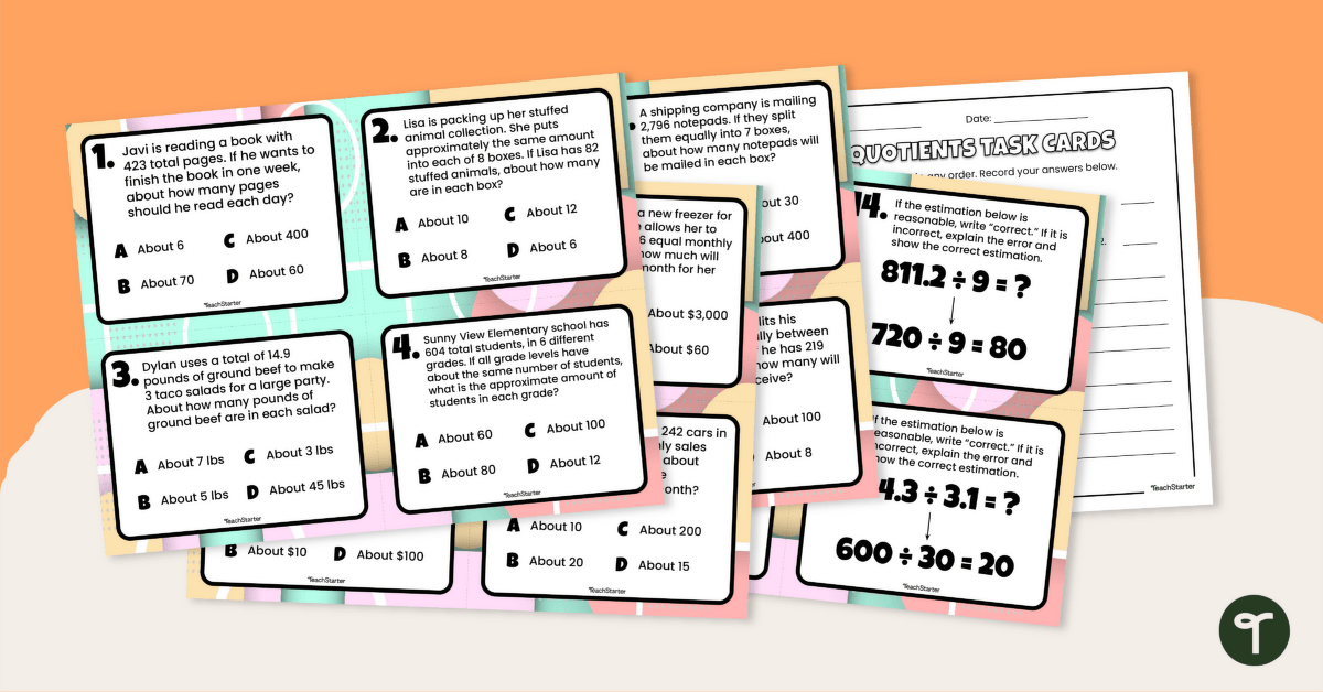 Estimating Quotients Task Cards for 5th Grade teaching resource