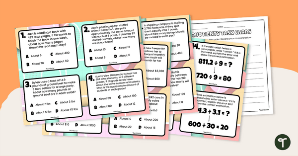Go to Estimating Quotients Task Cards for 5th Grade teaching resource