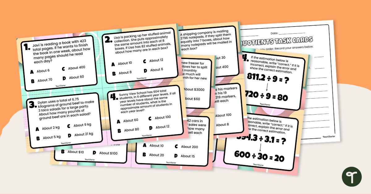 Estimating Quotients Task Cards teaching resource