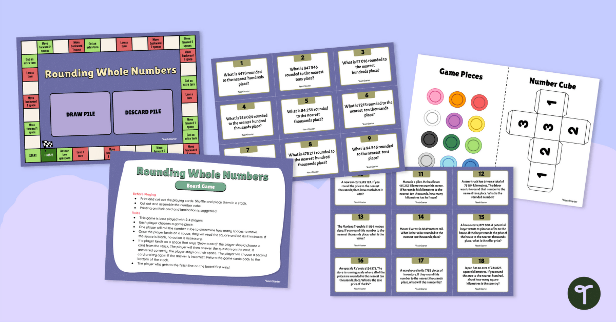 Rounding Whole Numbers Board Game teaching resource