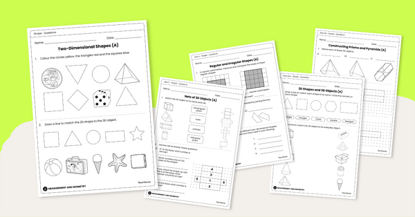 Shape Worksheet Sets (Foundation to Grade 6 Level) teaching resource