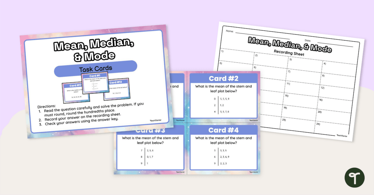 Mean Median and Mode Task Cards teaching resource