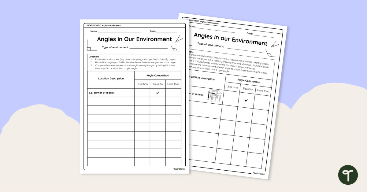 Angles in the Environment Worksheet teaching resource