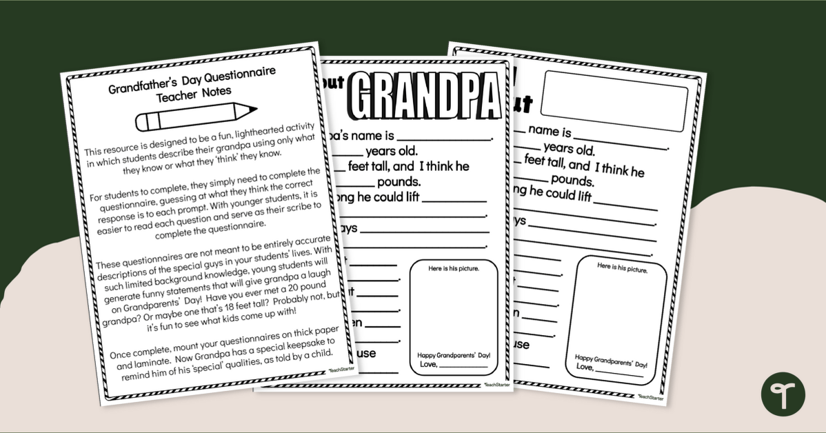 Grandfather's Day Questionnaire teaching resource
