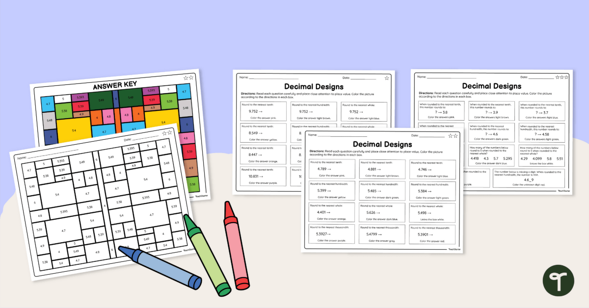 Decimal Designs – Differentiated Decimal Rounding Worksheet for 5th Grade teaching resource