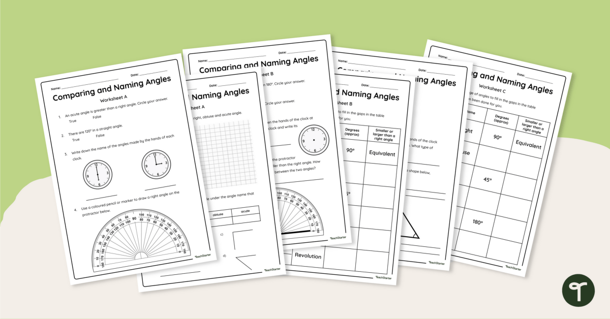 Comparing and Naming Angles – Differentiated Worksheets teaching resource