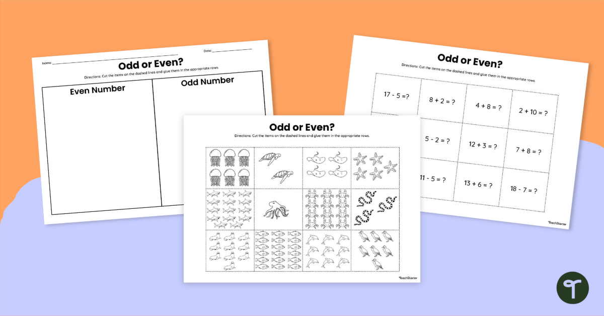 Odd or Even Under 20 Cut and Paste Worksheets teaching resource