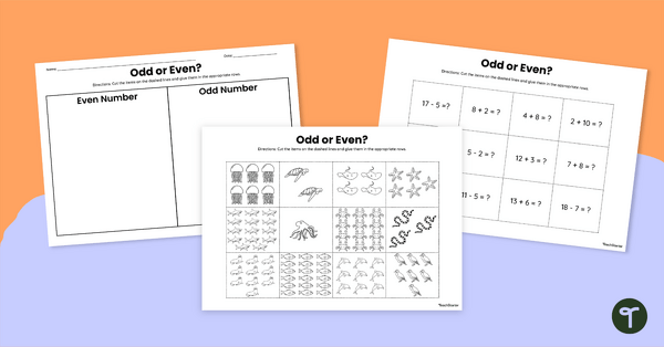 Go to Odd or Even Under 20 Cut and Paste Worksheets teaching resource