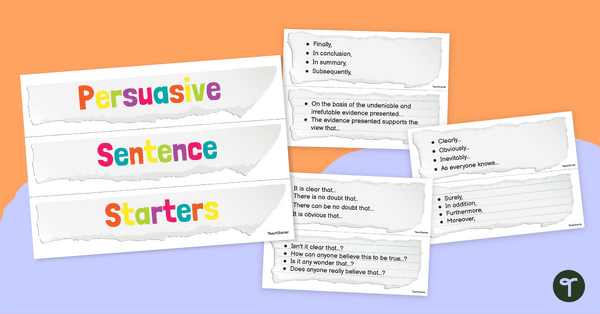 Go to Persuasive Sentence Starters Classroom Display teaching resource