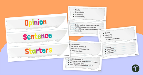 Go to Opinion Sentence Starters Bulletin Display teaching resource