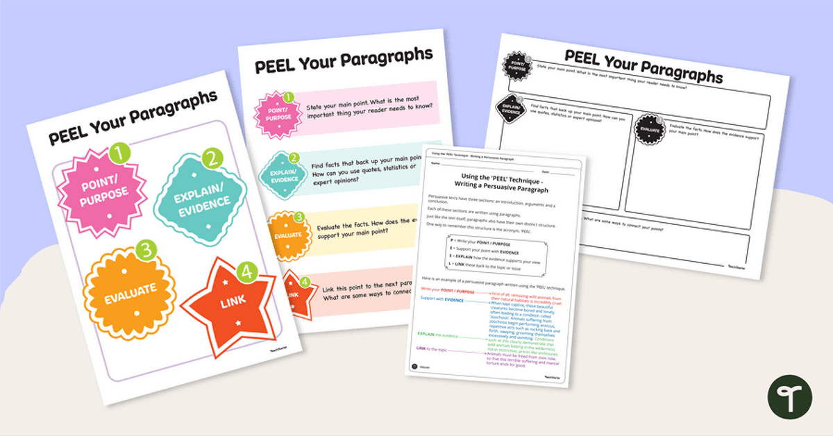 PEEL Paragraph Structure Poster and Worksheets teaching resource