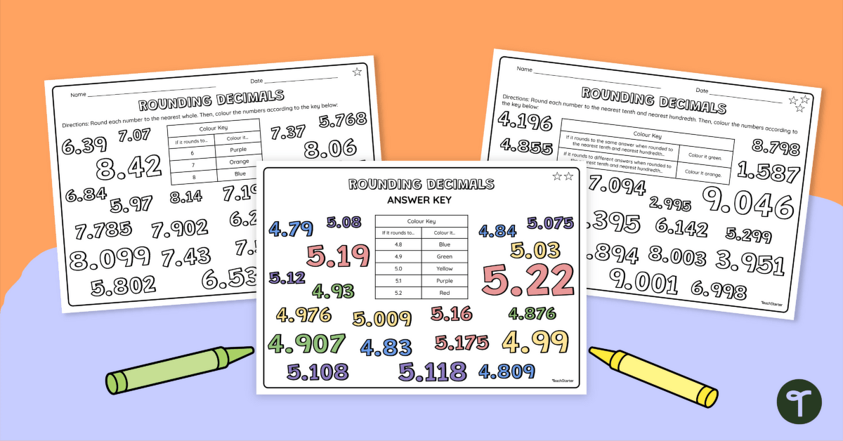 Rounding Decimals – Differentiated Colour by Code Worksheet teaching resource