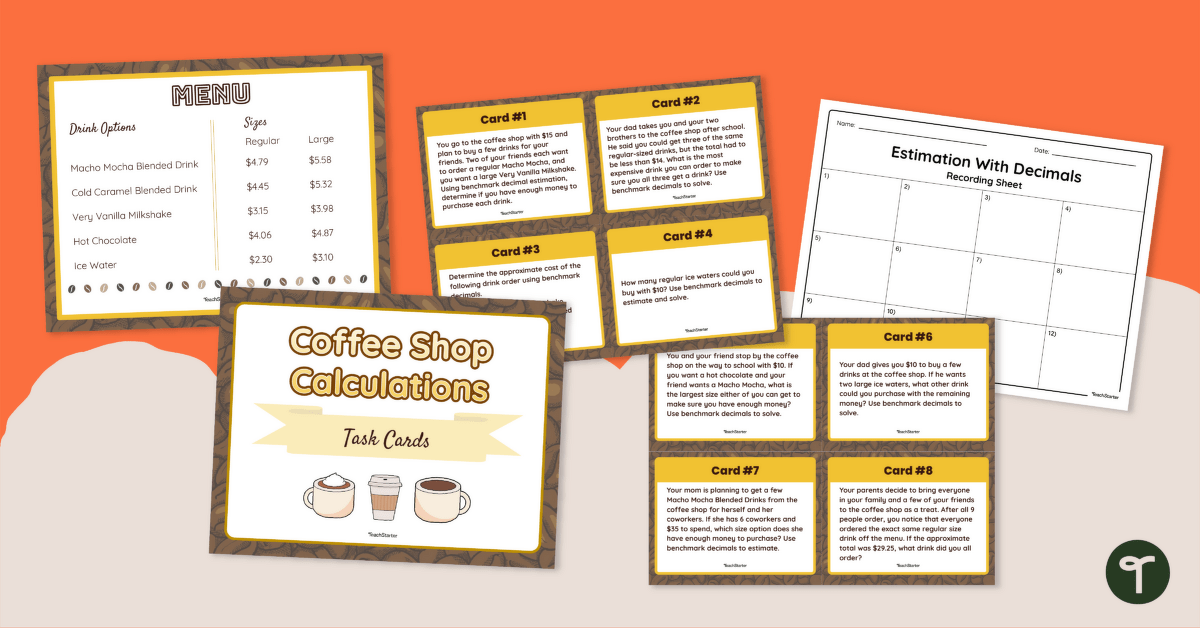 Coffee Shop Calculations – Estimation With Decimals Task Cards teaching resource