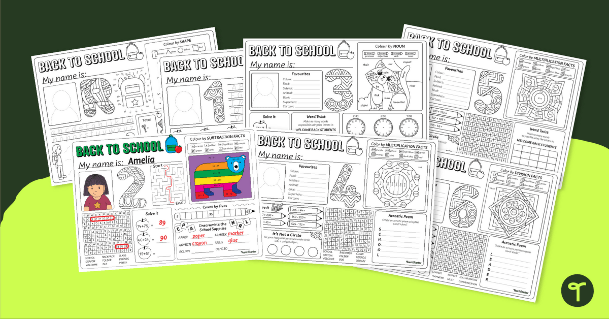 Back to School Activity Mats - All Year Groups teaching resource