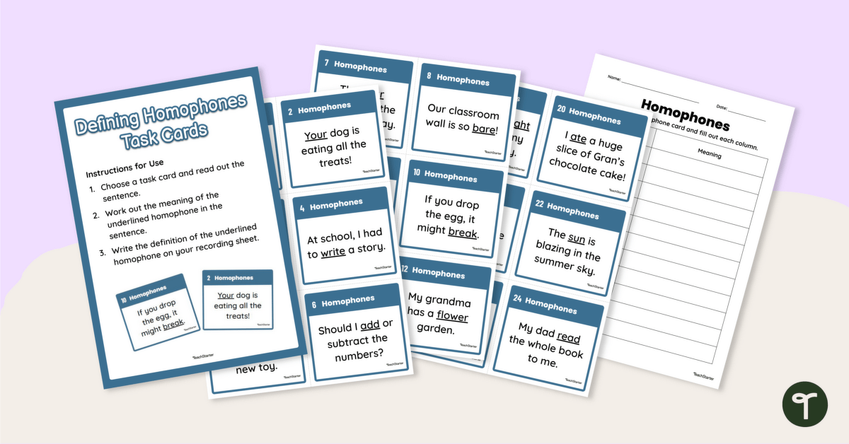 Homonyms Activities 1, Language Skills Task Cards, Multiple Meanings