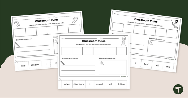 Go to Classroom Rules Sentence Writing Pack teaching resource