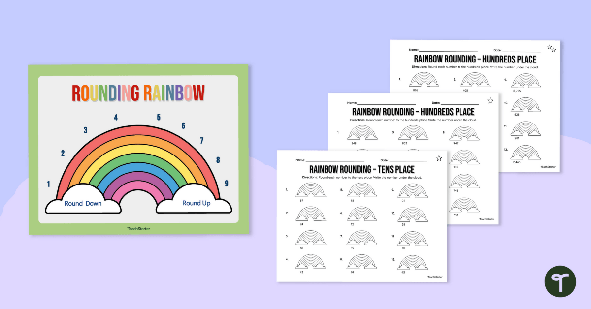 Rounding Rainbow – Classroom Poster and Differentiated Worksheet Pack teaching resource
