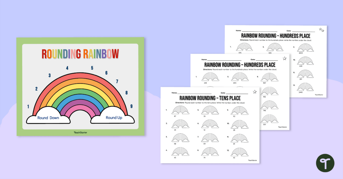Rounding Rainbow Classroom Poster & Differentiated Worksheet Pack teaching resource