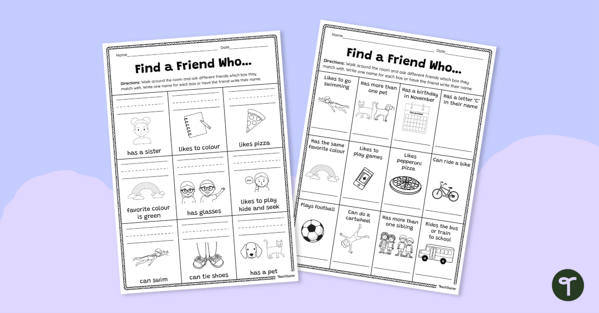 Find A Friend Who Worksheet Teach Starter