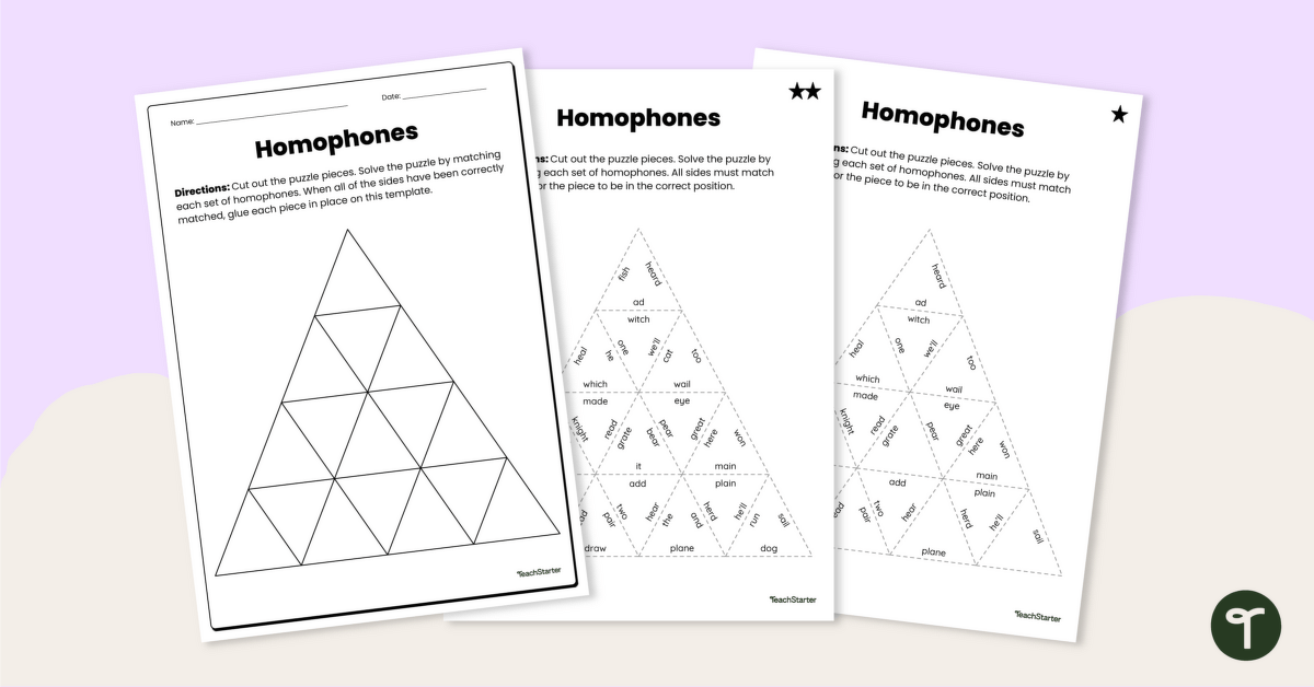 Homophones Tarsia Puzzle teaching resource