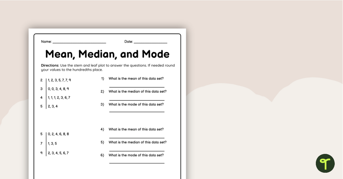 Mean Median Mode Worksheet teaching resource
