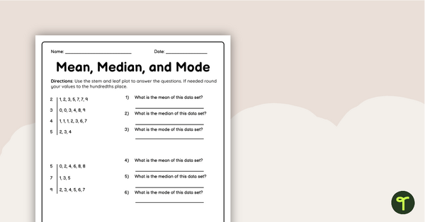 Go to Mean Median Mode Worksheet teaching resource