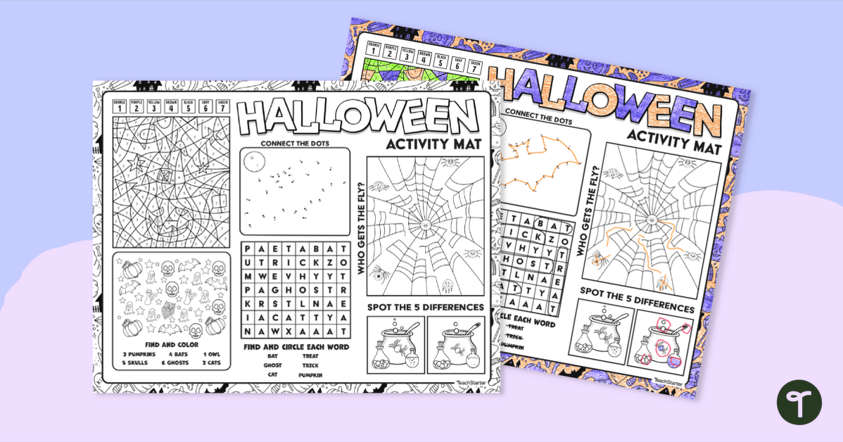Halloween Activity Mat - Lower Grades teaching resource