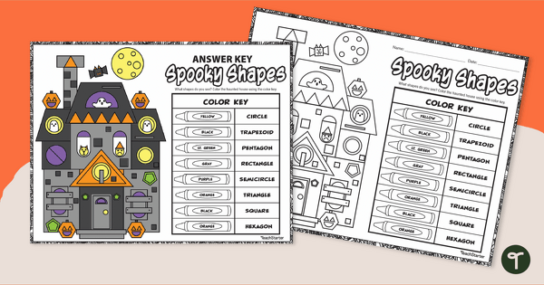 Image of Halloween Shapes - Color By 2D Shapes Worksheet