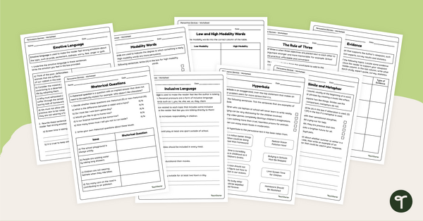 Image of Persuasive Devices Worksheet Pack