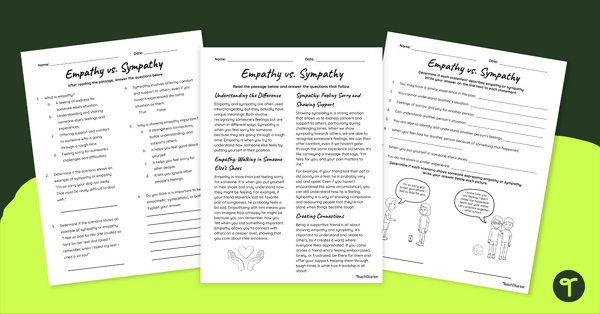 Go to Empathy vs. Sympathy – 5th Grade Reading Comprehension Worksheet teaching resource