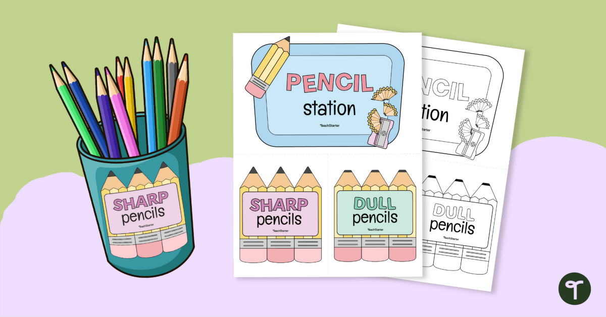 Sharp and Dull Pencil Signs (Pencil Station) teaching resource