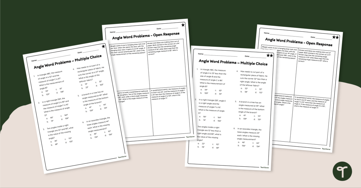 Angle Word Problems – Worksheet teaching resource