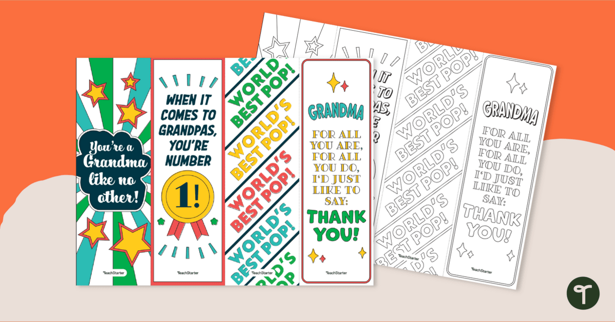 Grandma and Grandpa Printable Bookmarks for Grandparents' Day teaching resource