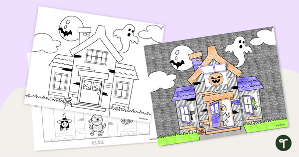 Image of Lift-the-Flap - Haunted House Coloring Page