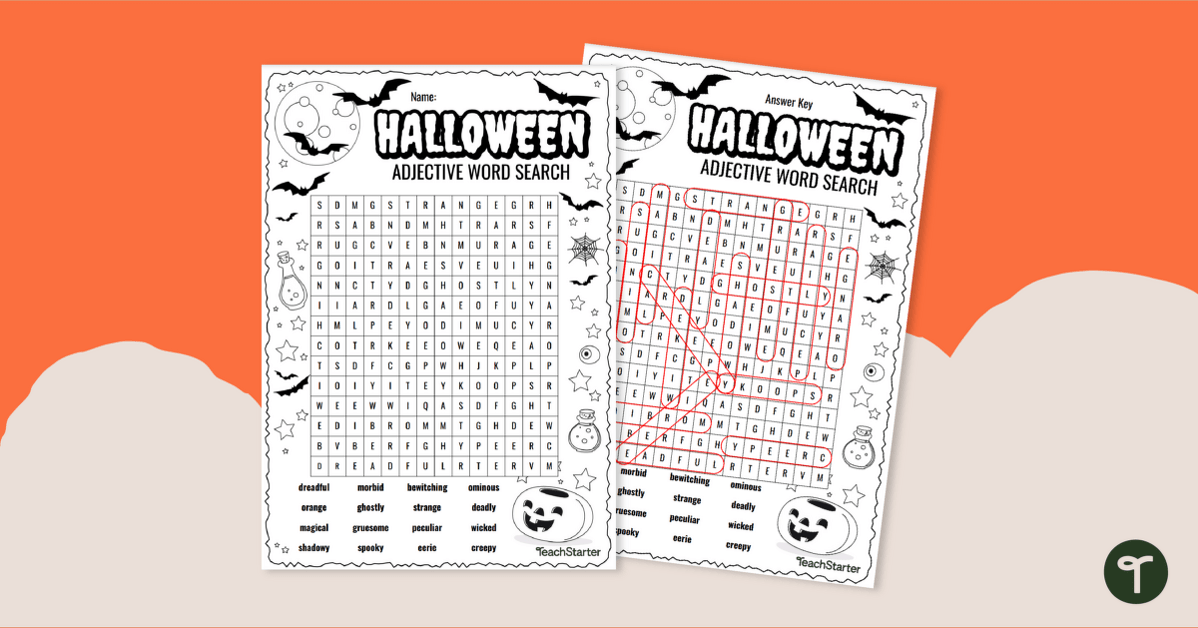 Halloween Adjectives Word Search - Upper Years teaching-resource