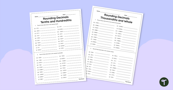 Go to Rounding Decimals Worksheet Set teaching resource