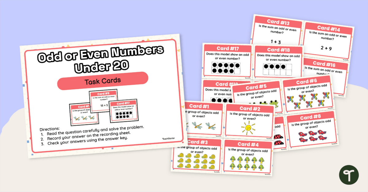 Odd and Even Numbers Under 20 Task Cards teaching resource