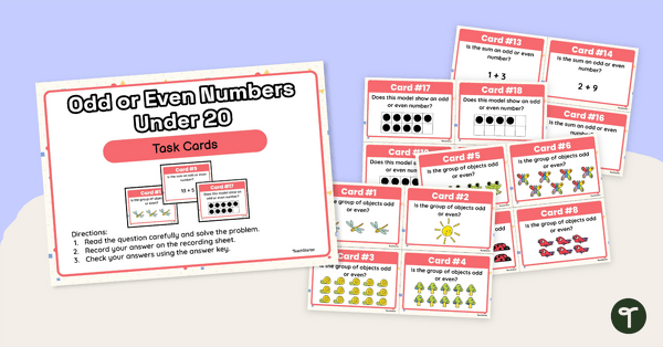Go to 2nd Grade Odd and Even Numbers Under 20 Task Cards teaching resource